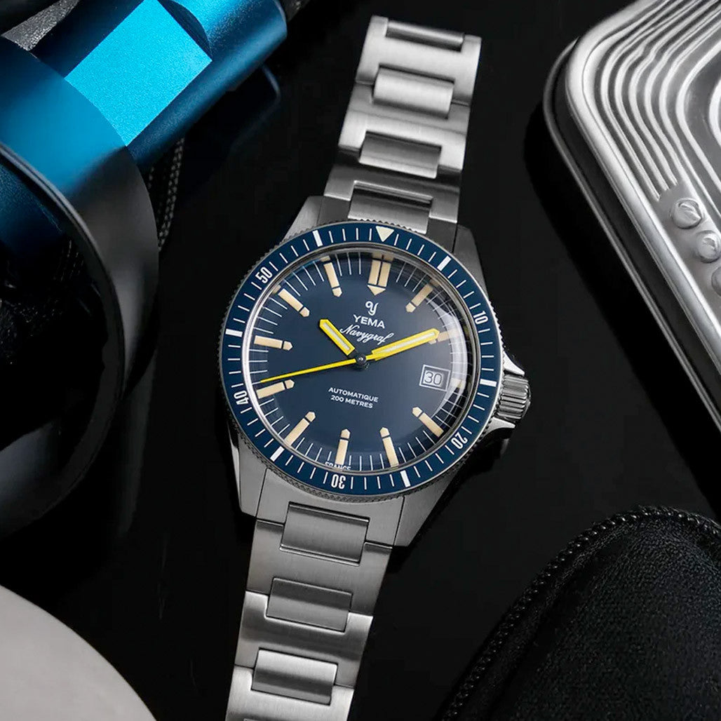 Yema Navy Heritage with Blue Dial on Bracelet #YEMA-10 — Long