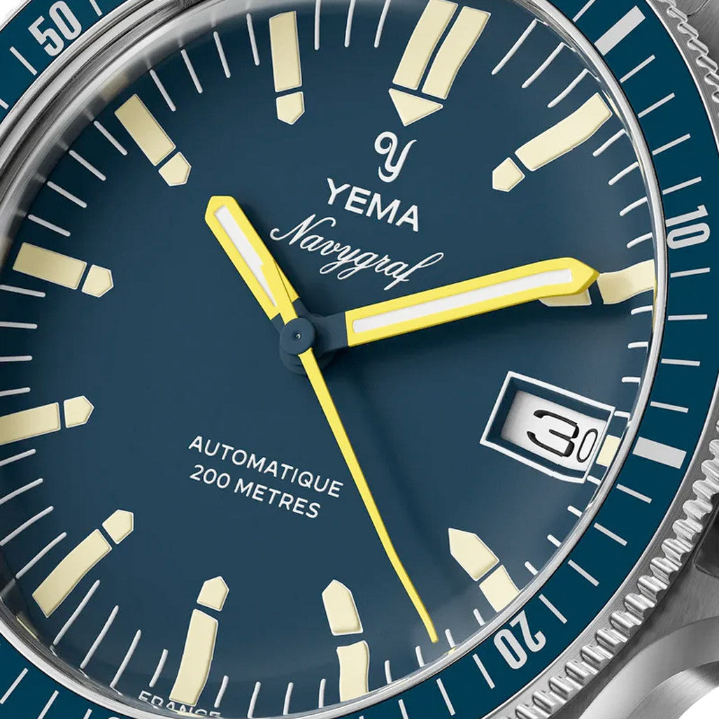 Yema Navy Heritage with Blue Dial on Bracelet #YEMA-10 — Long