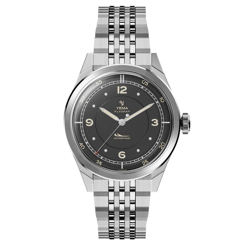 Yema Flygraf Pilot with Black Dial on Bracelet #YEMA-12