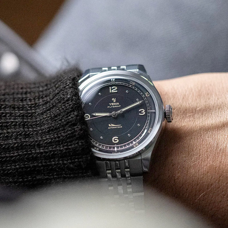 Yema Flygraf Pilot with Black Dial on Bracelet #YEMA-12