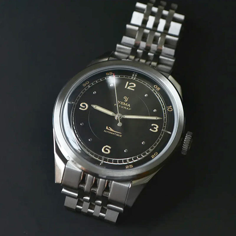 Yema Flygraf Pilot with Black Dial on Bracelet #YEMA-12