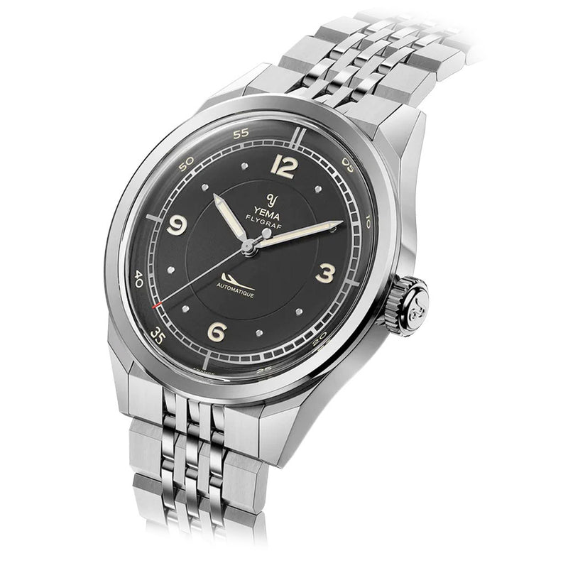 Yema Flygraf Pilot with Black Dial on Bracelet #YEMA-12