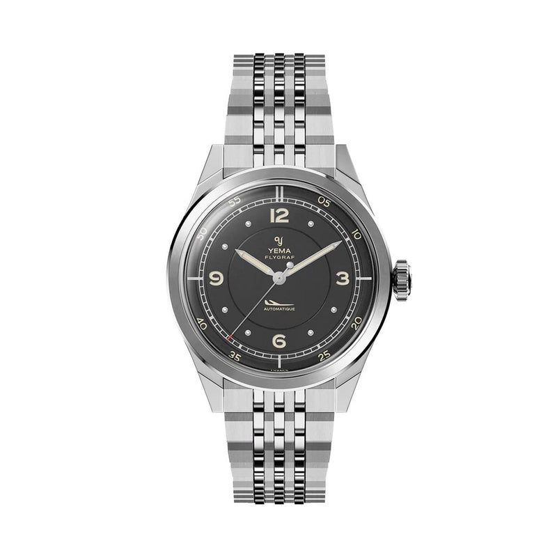 Yema Flygraf Pilot with Black Dial on Bracelet #YEMA-12