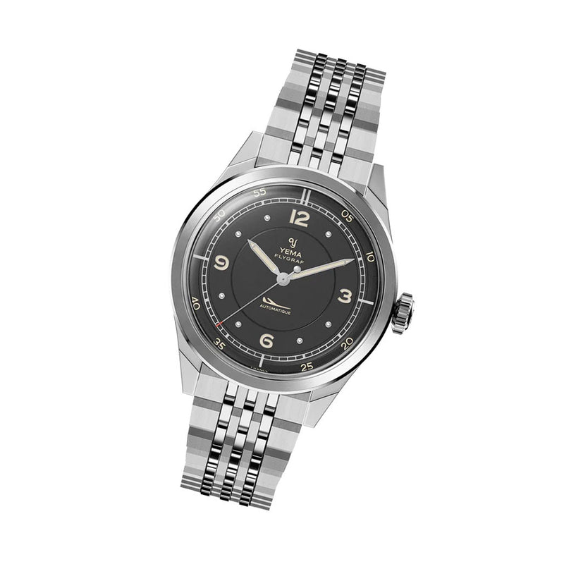 Yema Flygraf Pilot with Black Dial on Bracelet #YEMA-12