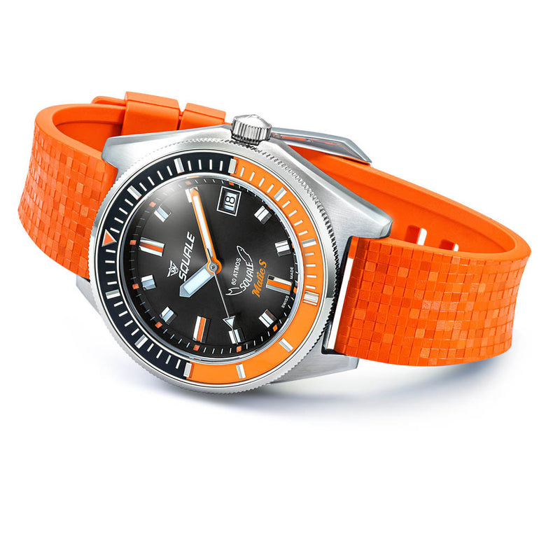 Squale Matic S Black Dial Watch with Mosaic Rubber Strap #MATICBKOBK.MROR
