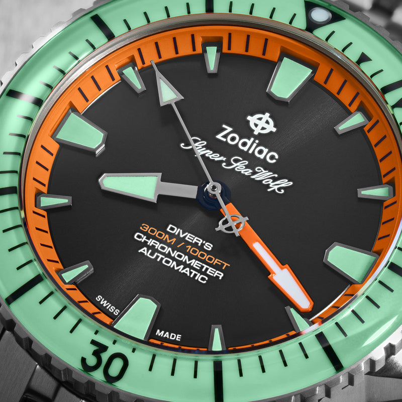 Zodiac Super Sea Wolf Pro-Diver Titanium Limited Edition #ZO3550 dial
