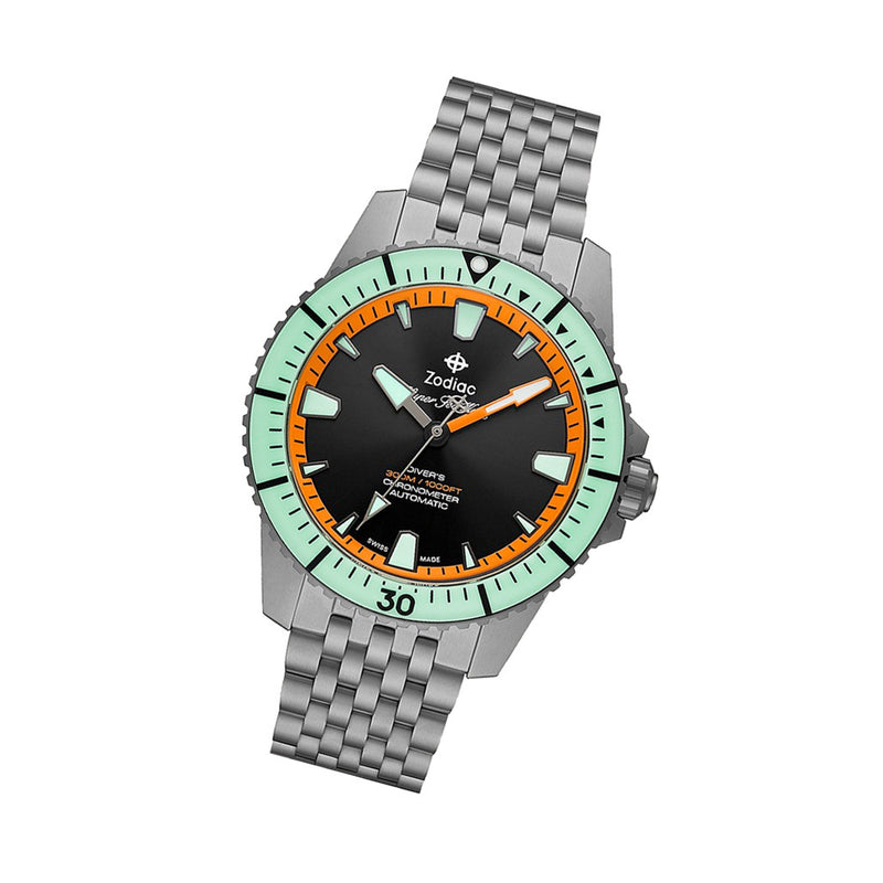 Zodiac Super Sea Wolf Pro-Diver Titanium Limited Edition #ZO3550 tilt