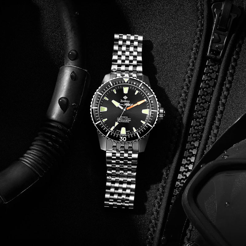 Zodiac Super Sea Wolf Pro-Diver Automatic Stainless Steel Watch #ZO3552 lifestyle