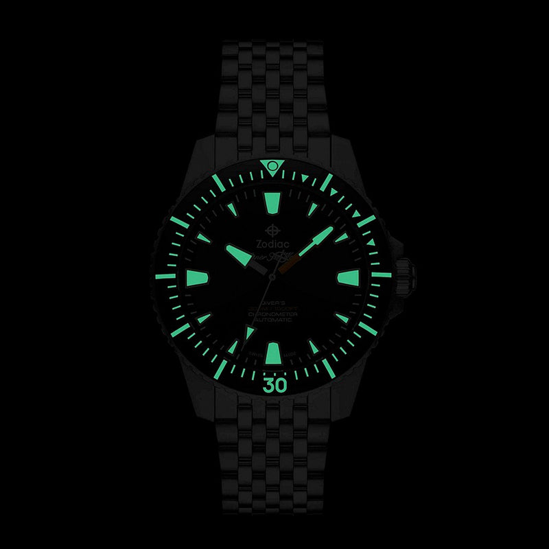 Zodiac Super Sea Wolf Pro-Diver Automatic Stainless Steel Watch #ZO3552 lume