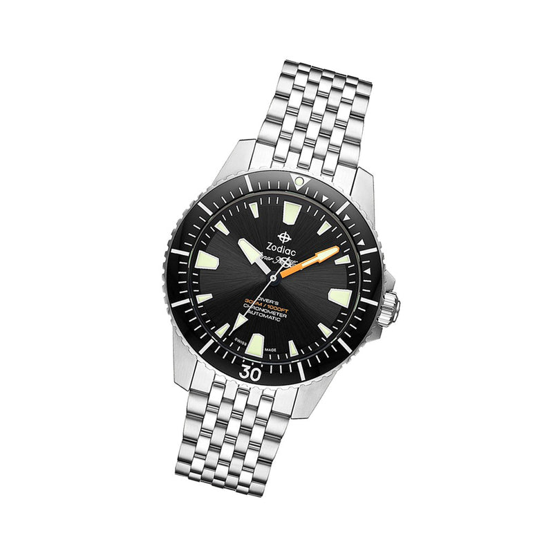 Zodiac Super Sea Wolf Pro-Diver Automatic Stainless Steel Watch #ZO3552 tilt