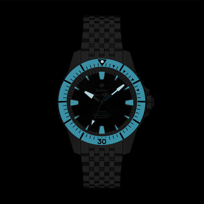 Zodiac Super Sea Wolf Pro-Diver with Black Dial and Blue Bezel #ZO3554 lime