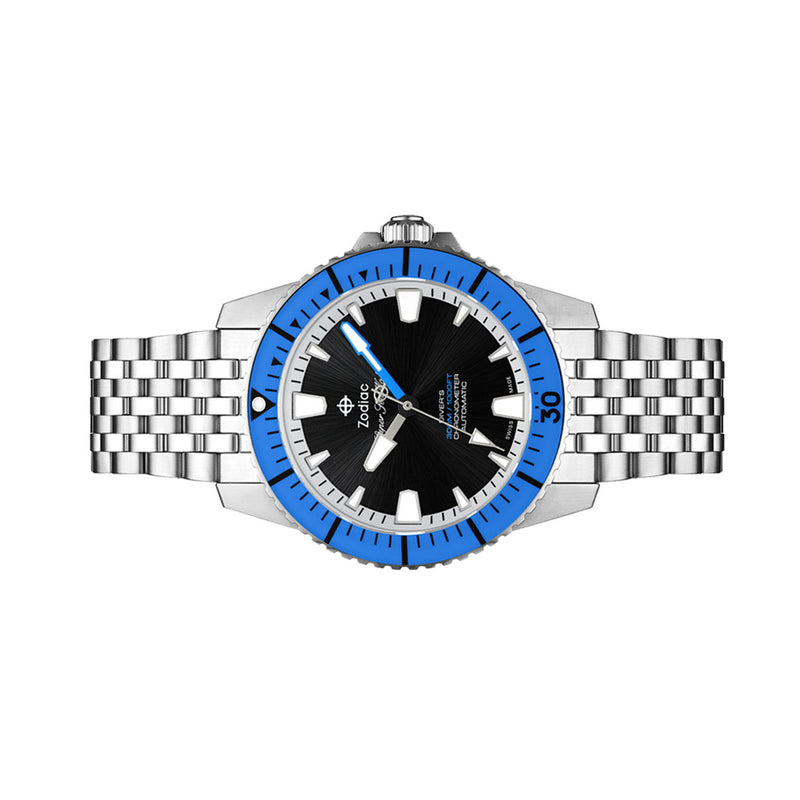 Zodiac Super Sea Wolf Pro-Diver with Black Dial and Blue Bezel #ZO3554 side