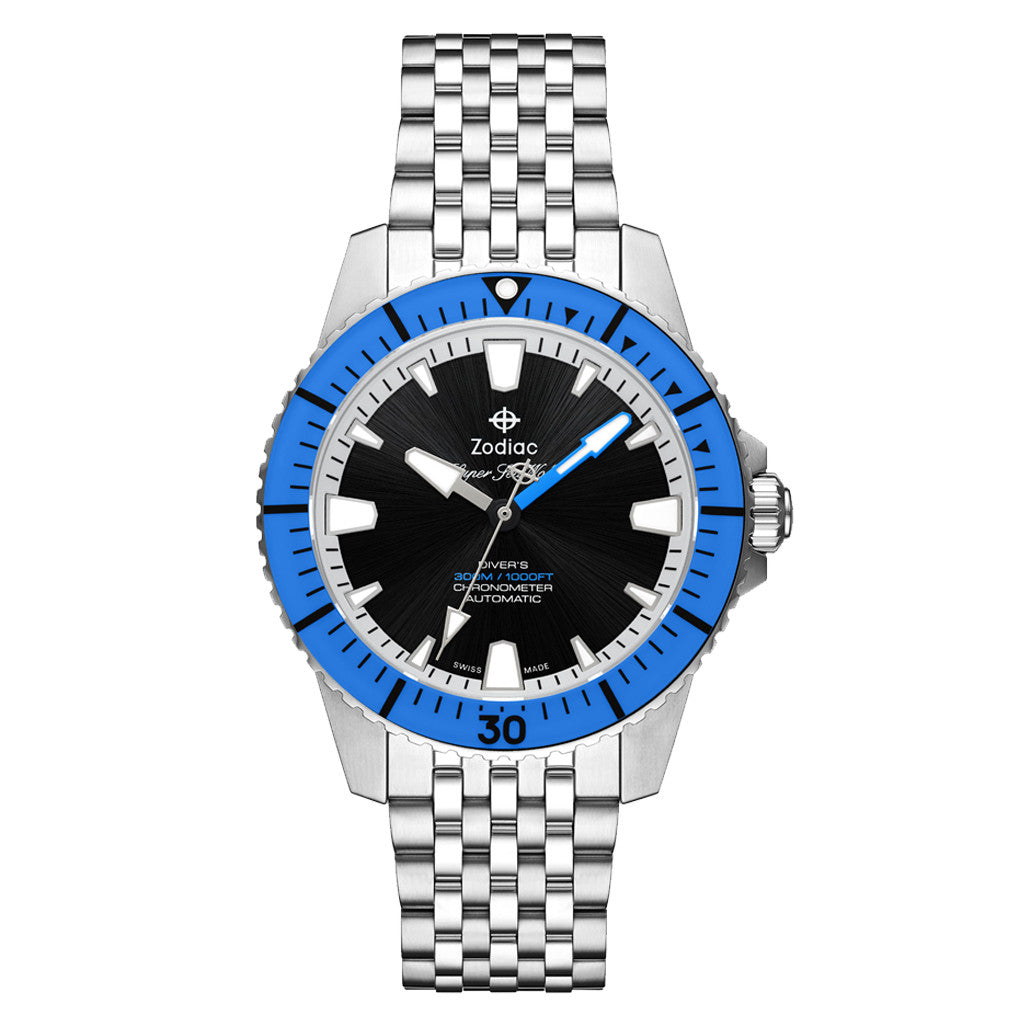 Zodiac Super Sea Wolf Pro-Diver with Black Dial and Blue Bezel