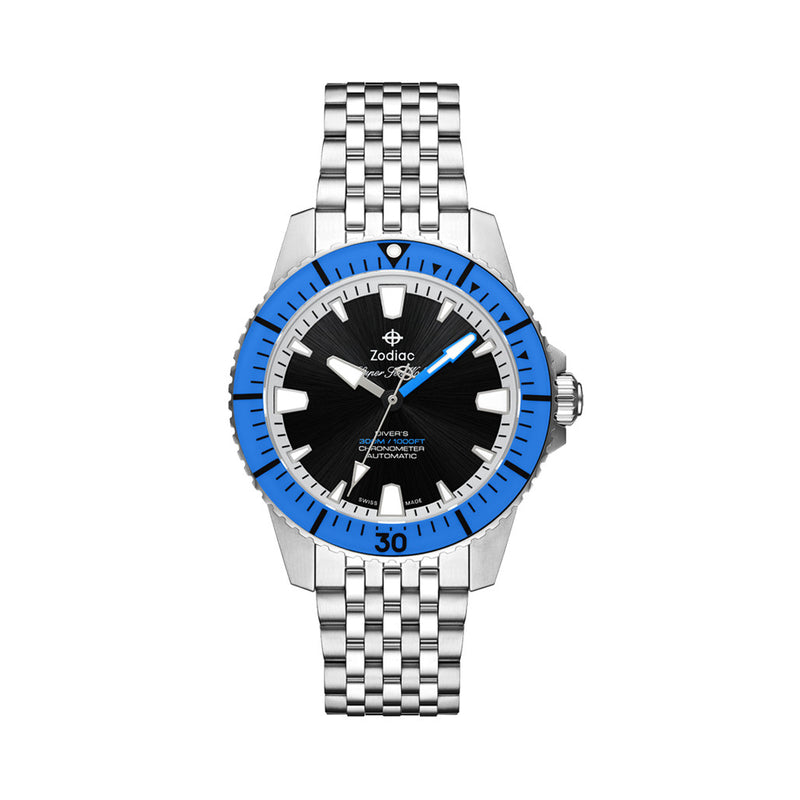 Zodiac Super Sea Wolf Pro-Diver with Black Dial and Blue Bezel #ZO3554