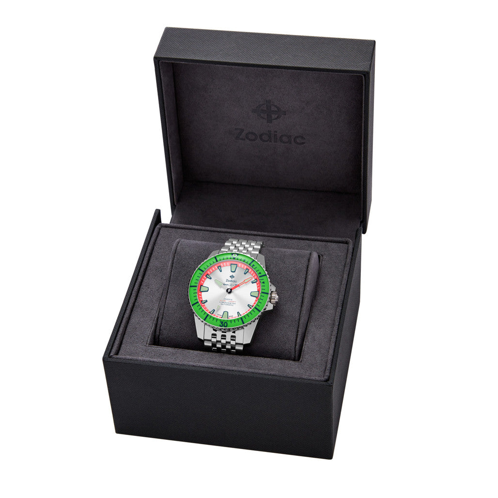 Zodiac Super Sea Wolf Pro-Diver with Silver Dial and Green Bezel
