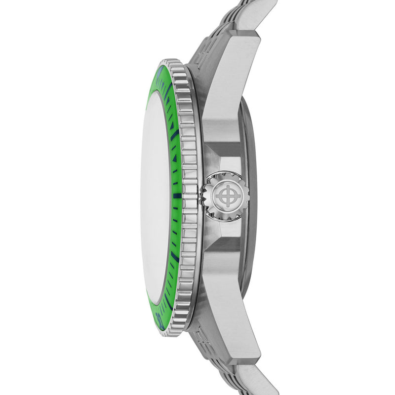 Zodiac Super Sea Wolf Pro-Diver with Silver Dial and Green Bezel #ZO3556 crown