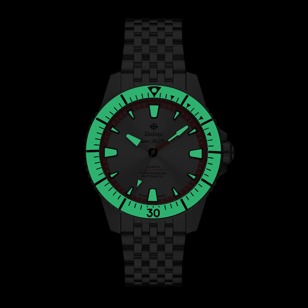 Zodiac Super Sea Wolf Pro-Diver with Silver Dial and Green Bezel