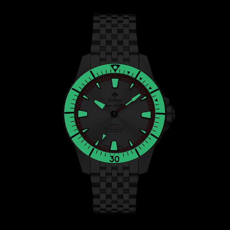 Zodiac Super Sea Wolf Pro-Diver with Silver Dial and Green Bezel #ZO3556 lime