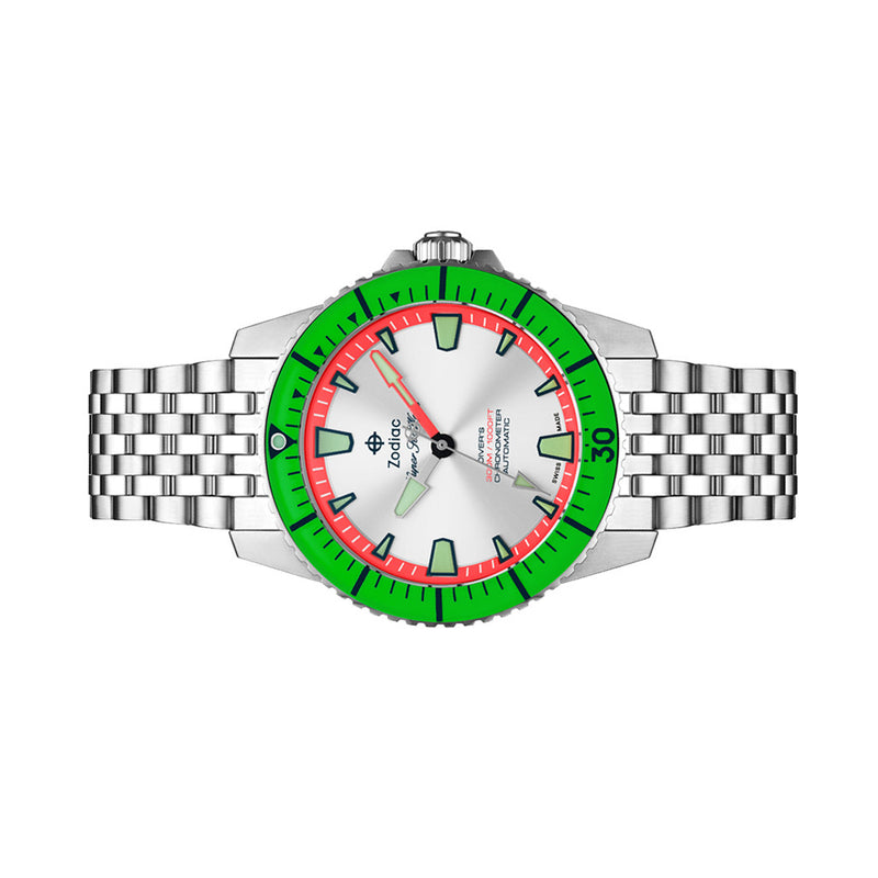 Zodiac Super Sea Wolf Pro-Diver with Silver Dial and Green Bezel #ZO3556
