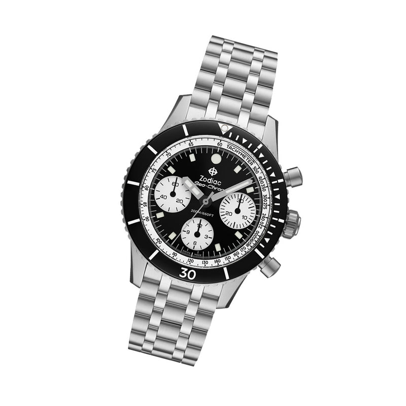 Zodiac Sea-Chrono Automatic Chronograph with Black Dial #ZO3604 tilt