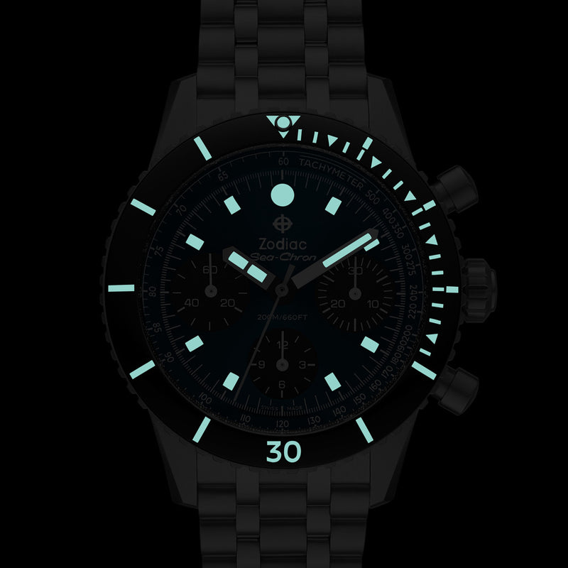 Zodiac Sea-Chrono Automatic Chronograph with Blue Dial #ZO3605 lume
