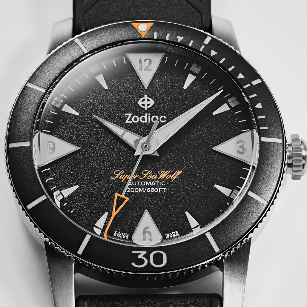 Zodiac Super Sea Wolf 53 Skin Automatic Black Rubber Watch #ZO9212