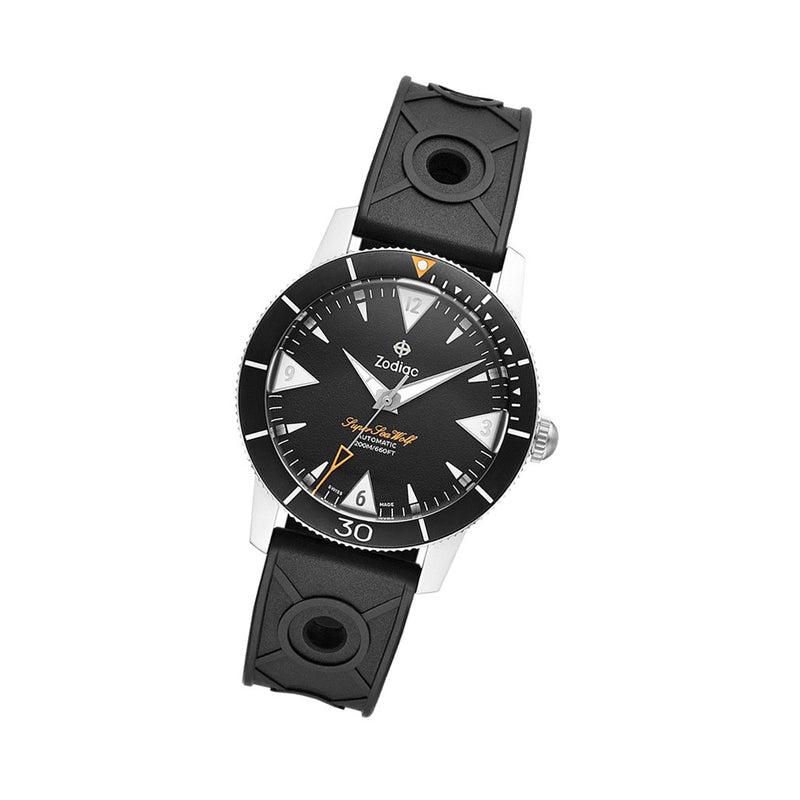 Zodiac Super Sea Wolf 53 Skin Automatic Black Rubber Watch #ZO9212 tilt