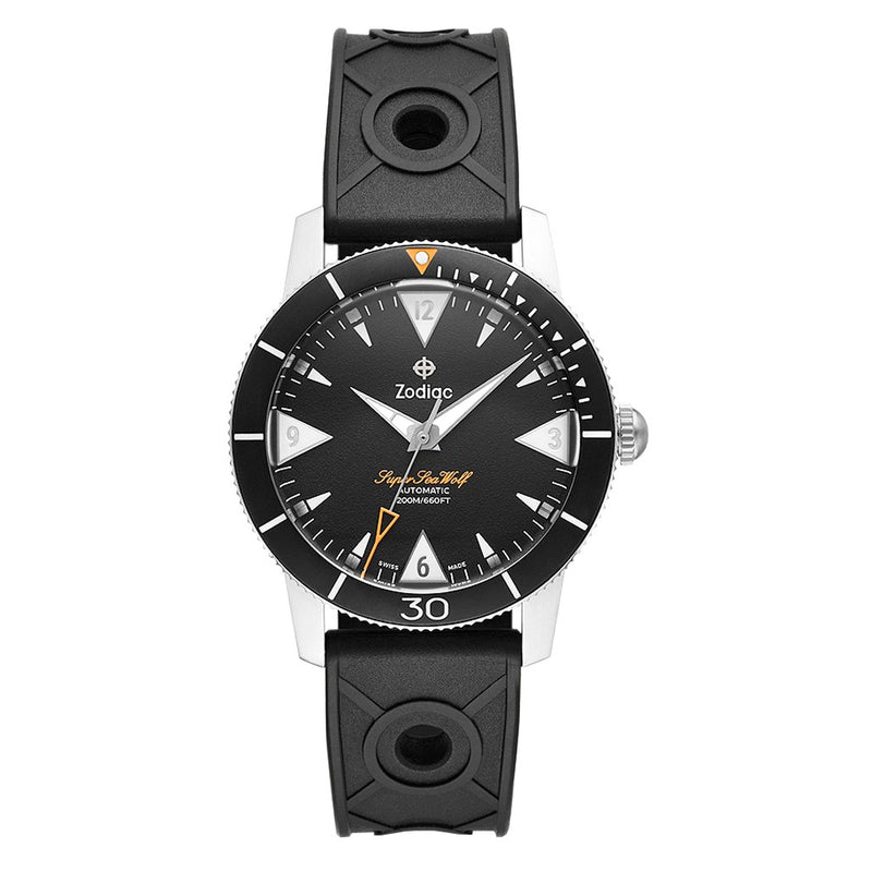 Zodiac Super Sea Wolf 53 Skin Automatic Black Rubber Watch #ZO9212 zoom