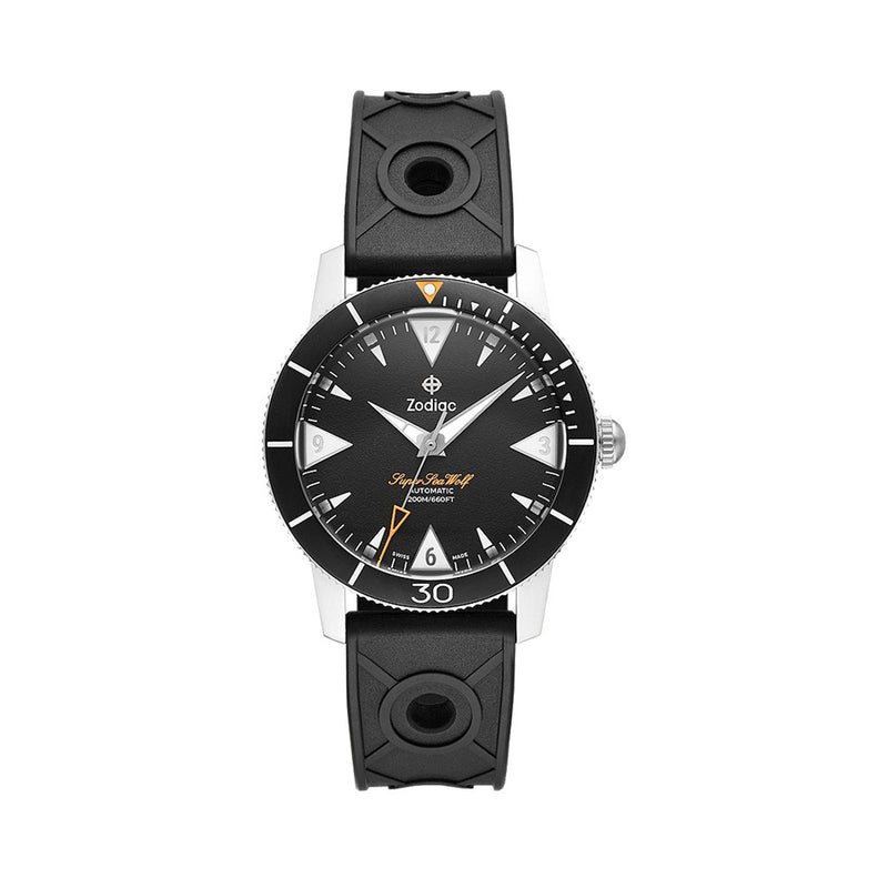 Zodiac Super Sea Wolf 53 Skin Automatic Black Rubber Watch #ZO9212