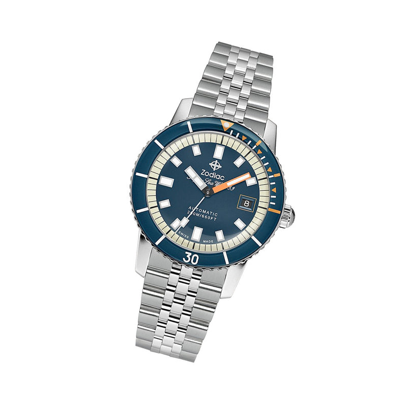 Zodiac Super Sea Wolf Automatic Stainless Steel Watch #ZO9266 tilt