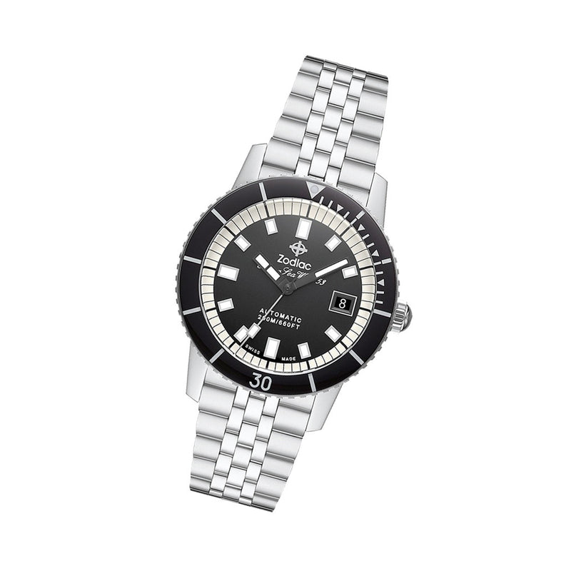 Zodiac Super Sea Wolf 53 Compression Automatic Stainless Steel Watch #ZO9286 tilt