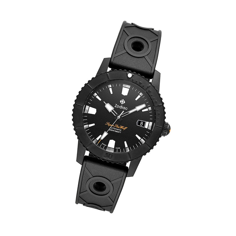 Zodiac Super Sea Wolf 53 Compression Automatic Black Rubber Watch #ZO9289 tilt
