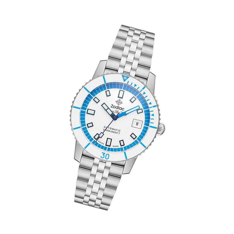 Zodiac Super Sea Wolf Compression Automatic Stainless Steel Watch #ZO9291 tilt