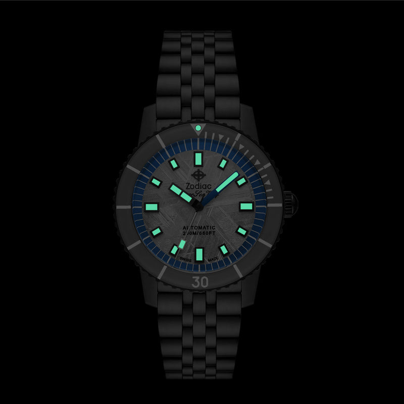 Zodiac Super Sea Wolf Limited Edition with Meteorite Dial and Blue Accents #ZO9293 lume
