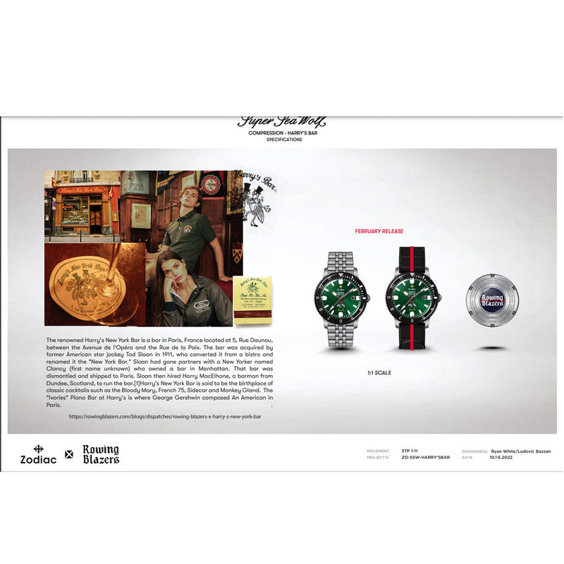 Zodiac Super Sea Wolf Rowing Blazers x Harrys Bar x Zodiac Tricollaboration Limited Edition #ZO9294 packaging