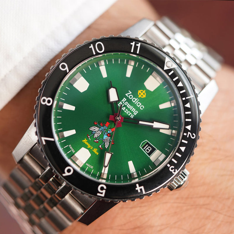 Zodiac Super Sea Wolf Rowing Blazers x Harrys Bar x Zodiac Tricollaboration Limited Edition #ZO9294 wrist