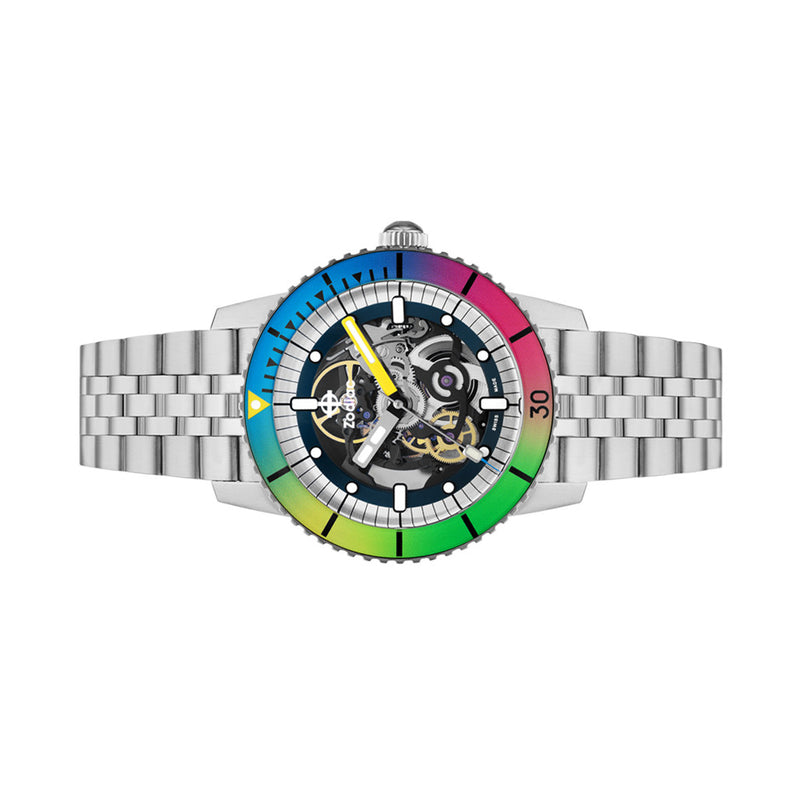 Zodiac Super Sea Wolf Automatic Skeleton Watch with Rainbow Bezel #ZO9298 side