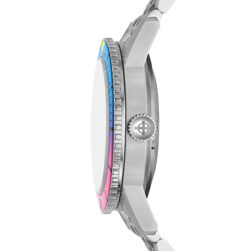 Zodiac Super Sea Wolf Automatic Skeleton Watch with Rainbow Bezel #ZO9298 crown