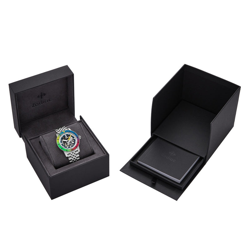Zodiac Super Sea Wolf Automatic Skeleton Watch with Rainbow Bezel #ZO9298 open box