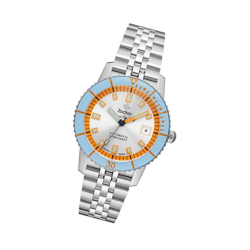 Zodiac Super Sea Wolf Compression Automatic Stainless Steel Watch #ZO9304 tilt