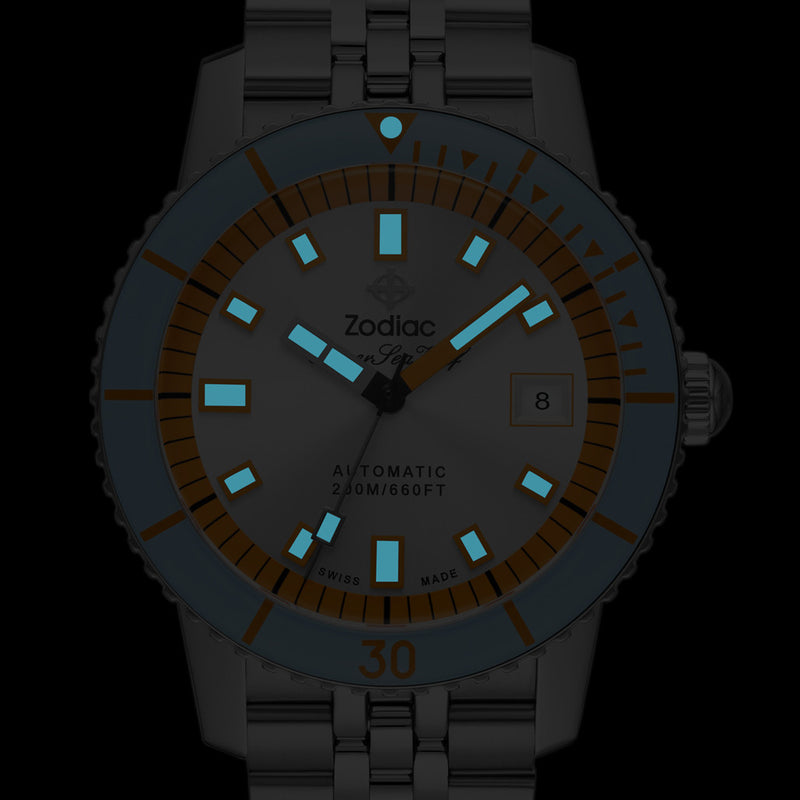 Zodiac Super Sea Wolf Compression Automatic Stainless Steel Watch #ZO9304 lume