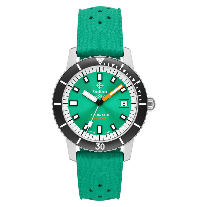 Zodiac Super Sea Wolf Automatic Sea Foam Green Watch with Rubber Strap #ZO9305 zoom