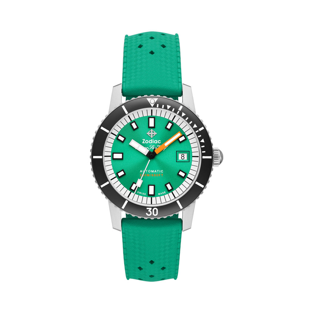 デゥオライトS Z 3UG5 美品 Zodiac Super Sea Wolf Automatic Sea Foam Green Watch with Rubber