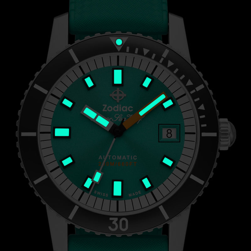 Zodiac Super Sea Wolf Automatic Sea Foam Green Watch with Rubber Strap #ZO9305 lume
