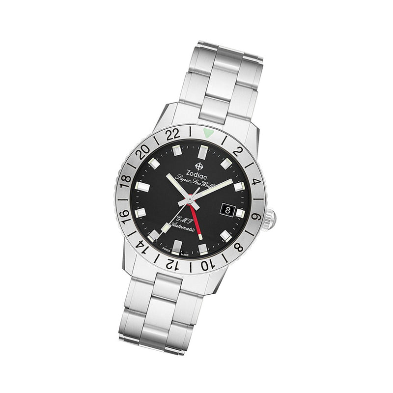 Zodiac Super Sea Wolf GMT Automatic Stainless Steel Watch #ZO9405 tilt
