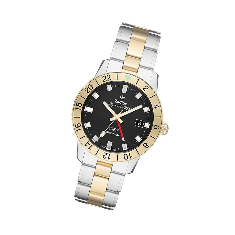 Zodiac Super Sea Wolf GMT Automatic Two-Tone Stainless Steel Watch #ZO9406 tilt