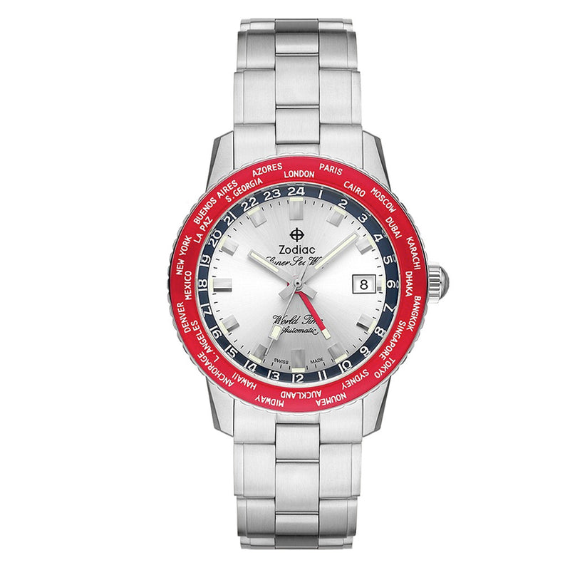 Zodiac Limited Edition Super Sea Wolf World Time Automatic Stainless Steel Watch #ZO9410 zoom