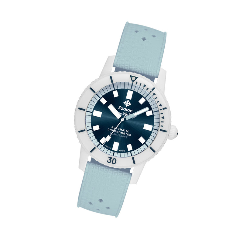 Zodiac Super Seawolf Ceramic COSC Automatic Dive Watch with Blue Dial #ZO9590 tilt