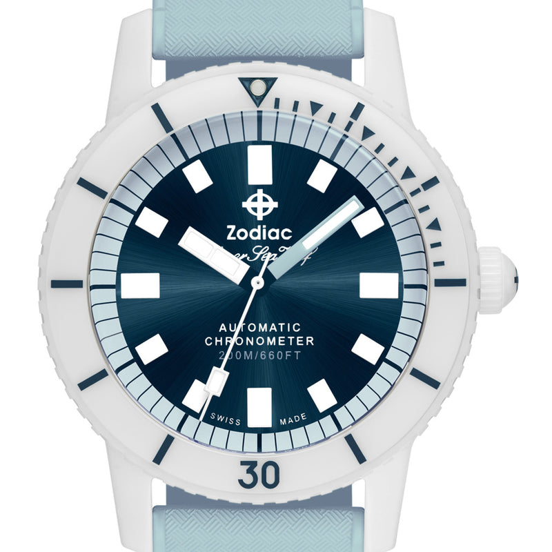 Zodiac Super Seawolf Ceramic COSC Automatic Dive Watch with Blue Dial #ZO9590 dial