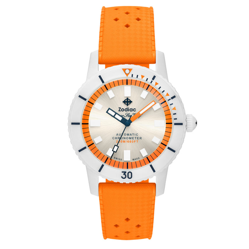 Zodiac Super Seawolf Ceramic COSC Automatic Dive Watch with Silver Dial #ZO9591 zoom